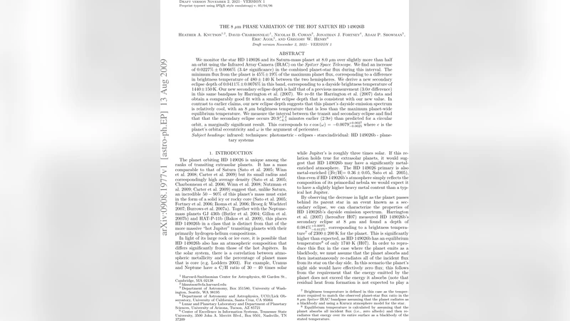 뜨거운 토성 HD 149026b의 8 마이크론 위상 변화
