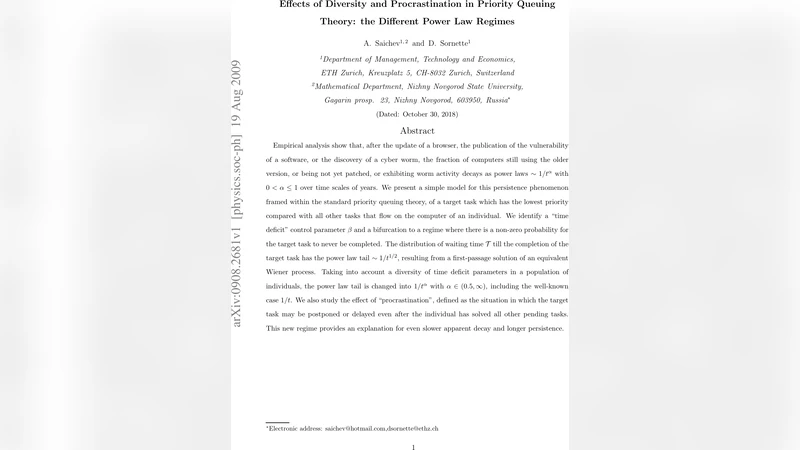 다양성과 미루기의 우선순위 대기열 이론에서 나타나는 서로 다른 멱법칙 구간