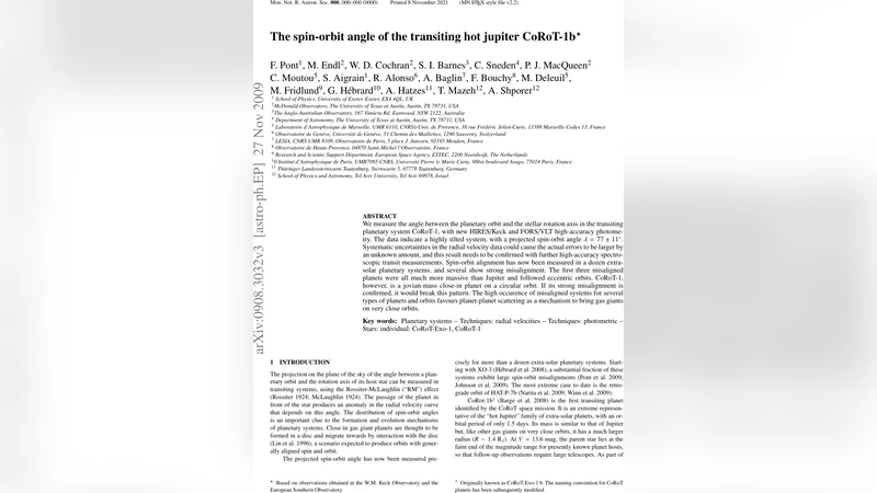코로트 1b의 급격한 스핀‑궤도 각도, 77도 기울임