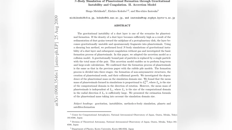 중력 불안정과 응집을 통한 미행성체 형성: 새로운 축적 모델 시뮬레이션