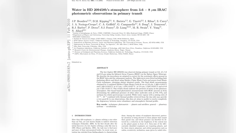 HD 209458b 대기 중 물 증거 IRAC 광대역 관측으로 확인