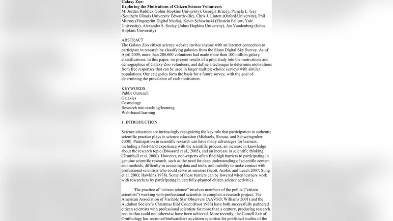 갤럭시 주스 시민 과학 자원봉사자 동기 탐구