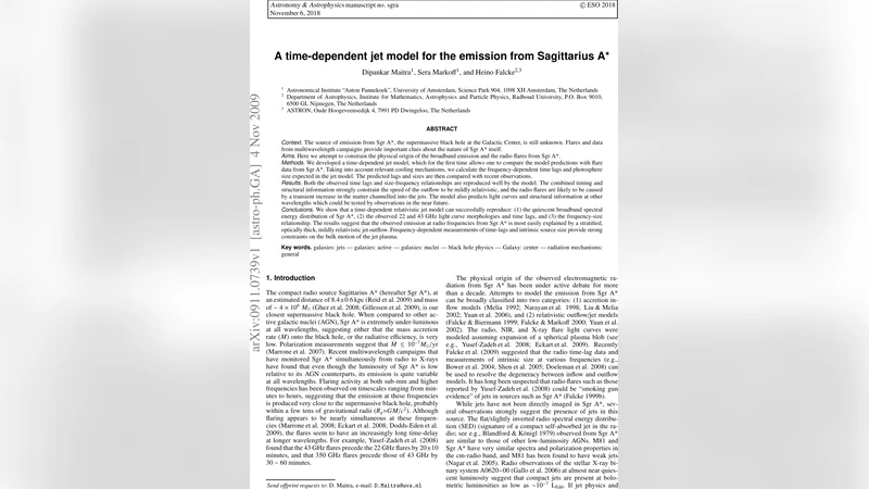 시간 의존 제트 모델로 본 은하 중심 초대질량 블랙홀 사지타리우스 A 의 라디오 플레어 해석
