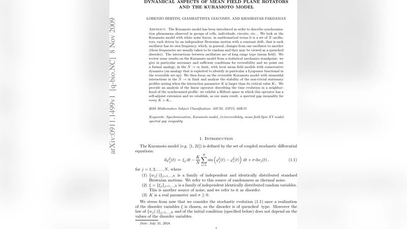 동기화 현상의 수학적 탐구: 평균장 쿠라모토 모델의 동역학과 스펙트럼 갭