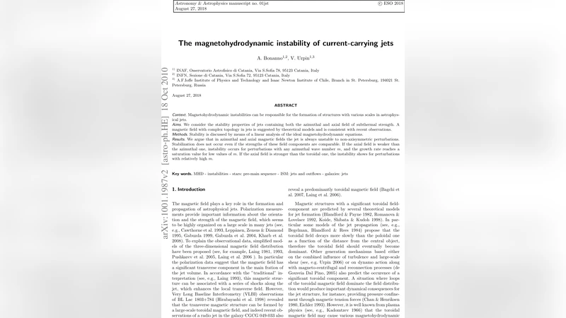 전류 흐르는 제트의 자기유체역학 불안정성