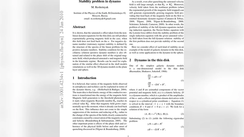 다이나모 포화 상태에서도 알파 효과의 불안정성