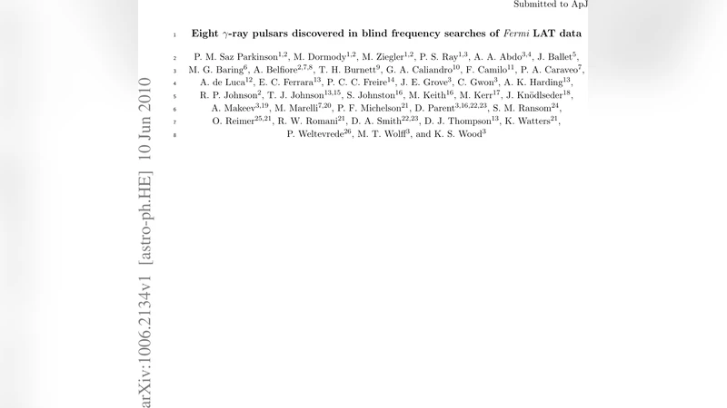 Fermi LAT 데이터 블라인드 탐색으로 발견된 8개의 감마선 펄서