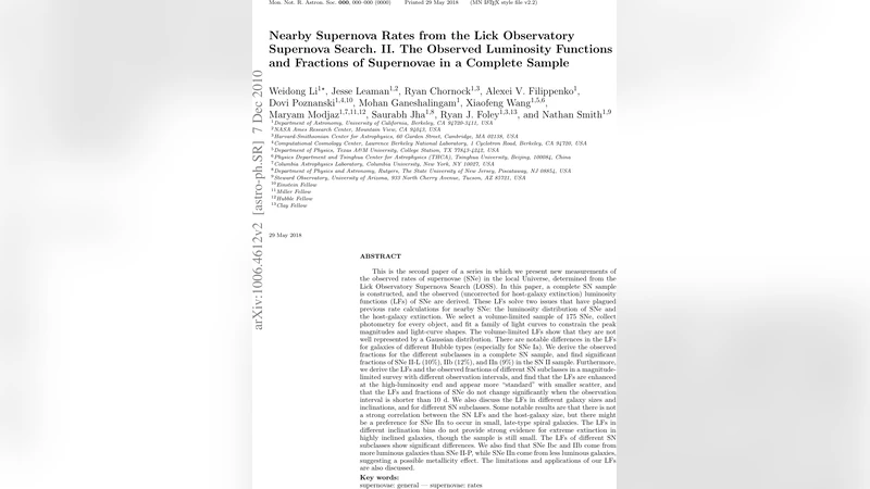 근거리 초신성 발생률과 관측 광도 함수: LOSS 완전 샘플 분석