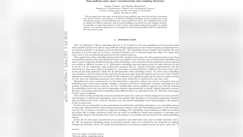 비균일 상태공간 재구성과 결합 검출