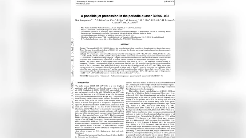 주기성 퀘이사 B0605 085의 제트 프리세션 가능성 연구