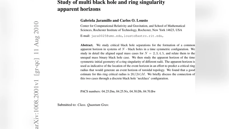 다중 블랙홀 및 고리 특이점의 겉보기 지평선 연구