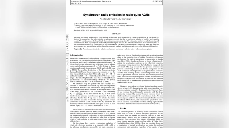 라디오 조용 AGN의 동기화 전파 방출: 충격 가속 전자 모델