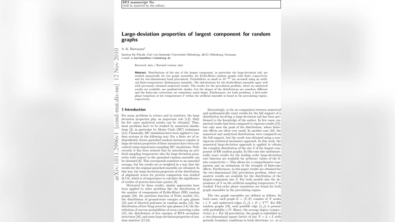 랜덤 그래프에서 가장 큰 컴포넌트의 대편차 특성