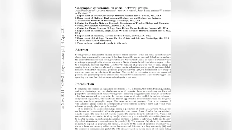 지리적 제약이 사회 네트워크 그룹 구조에 미치는 영향