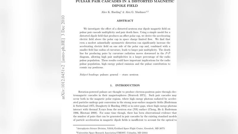 왜곡된 자기쌍극자장이 펄서 쌍 입자 연쇄에 미치는 영향