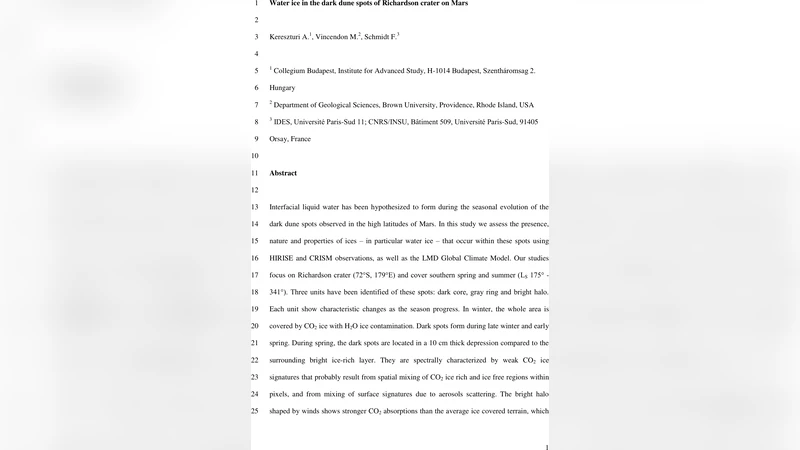 리처드슨 분화구 어두운 모래점의 물 얼음 탐구