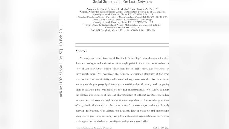 페이스북 대학 네트워크의 사회구조와 특성 분석