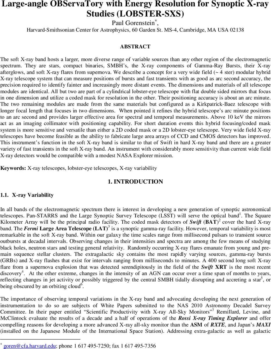 초광시야 고해상도 X선 탐지기 LOBSTER SXS