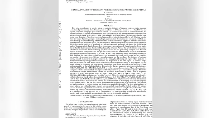 난류가 만든 별주위 원반의 화학 진화와 태양성운