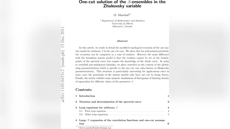 베타 앙상블의 원컷 해법: 주코프스키 변수와 정밀 재귀
