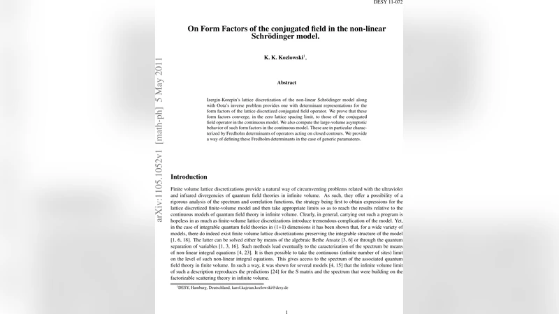 비선형 슈뢰딩거 모델에서 복소장 연산자의 형상인자