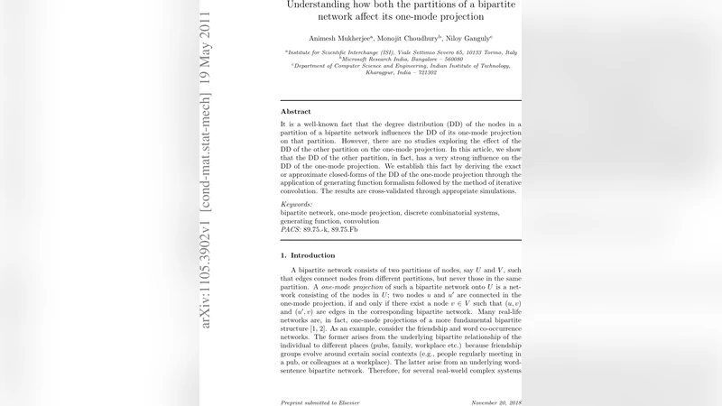 양분할 네트워크의 두 파티션이 단일 모드 투영에 미치는 영향 분석