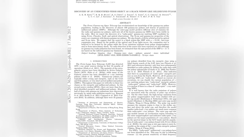 라디오가 보이지 않는 블랙 위도우형 밀리초 펄서 후보 발견