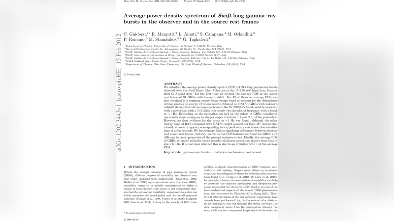 스위프트 장거리 감마선 폭발의 평균 파워 스펙트럼: 관측 프레임과 원천 프레임 비교