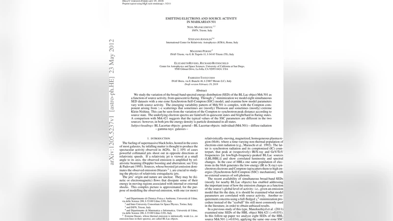 마르카르안 501의 전자 방출과 활동 변화