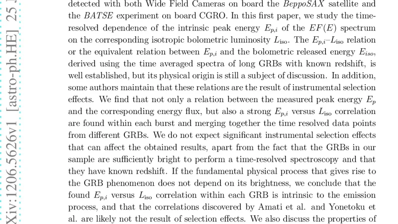 시간분해형 GRB 피크 에너지와 등방성 광도 간의 근본적 연관성