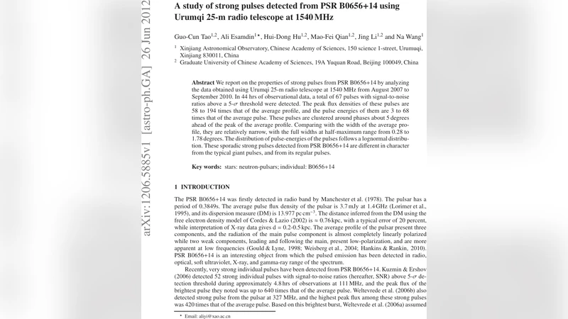 PSR B0656+14의 강렬 펄스 특성 분석
