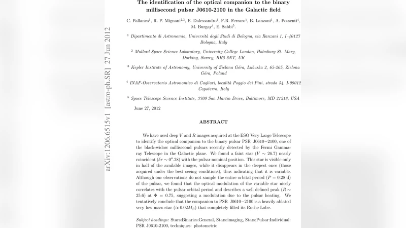 흑왜성 밀리초 펄서 J0610‑2100의 광학 동반성 최초 확인