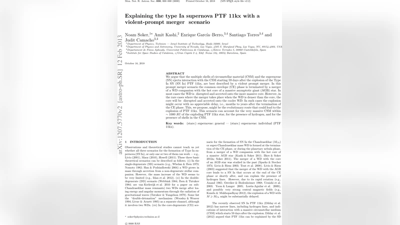 폭발 직전 합병으로 본 PTF 11kx 초신성의 복잡한 원주성 물질