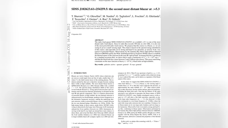 5.3 적색편이 블레이저 SDSS J102623.61+254259.5, 초대질량 블랙홀의 새로운 증거