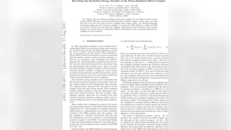 복소 결합을 통한 페나‑매튜스‑올슨 복합체의 에너지 전달 효율 재조명