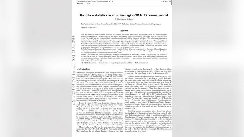 활동 영역 3차원 MHD 모델에서 나노플레어 통계 분석