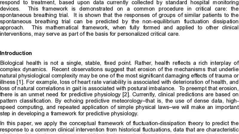 자발 호흡 시험 종료 시 심박수 반응 예측 비평형 플럭투에이션 디소시페이션 이론 적용