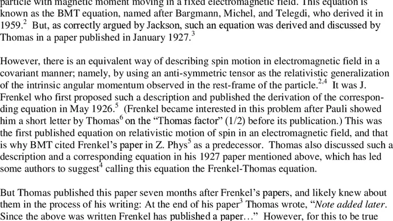 스핀 운동 방정식의 진정한 발견자, 프렌켈과 토마스