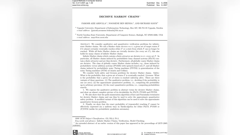 결정적 마코프 체인과 무한 상태 시스템의 검증