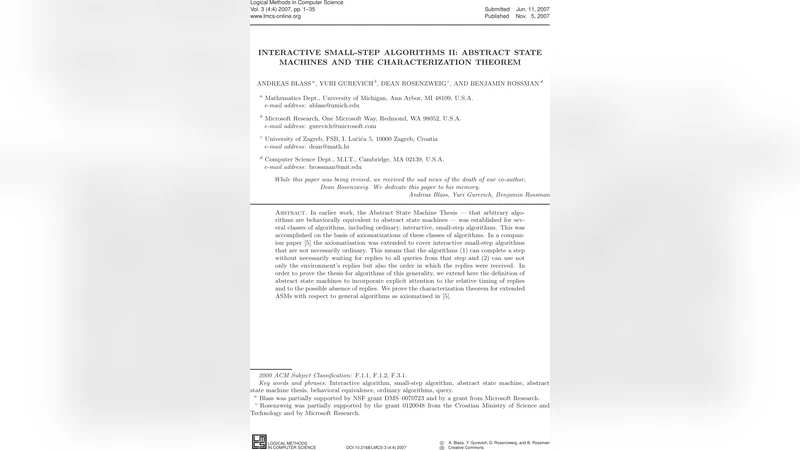 대화형 소단계 알고리즘 제2부 추상 상태 기계와 특성 정리