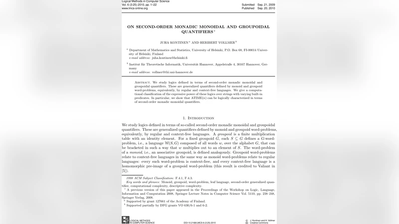 두 번째 차수 단일 모노이드·그룹오이드 양화자와 복잡도 특성화