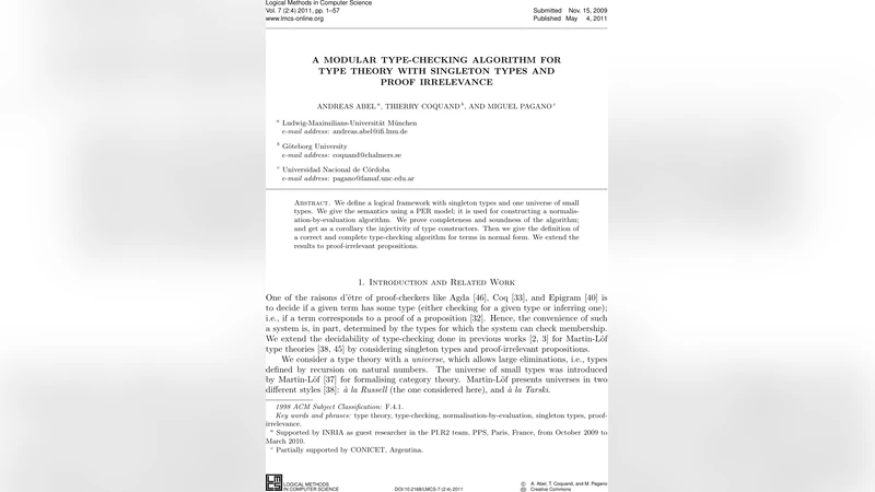 단일형과 증명 무관성을 위한 모듈형 타입 검사 알고리즘