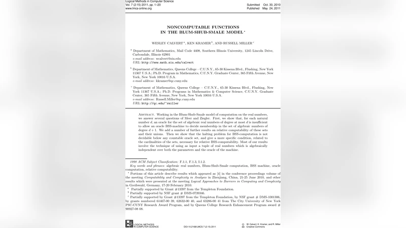 BSS 모델에서 비계산 가능 함수와 대수적 실수의 계층