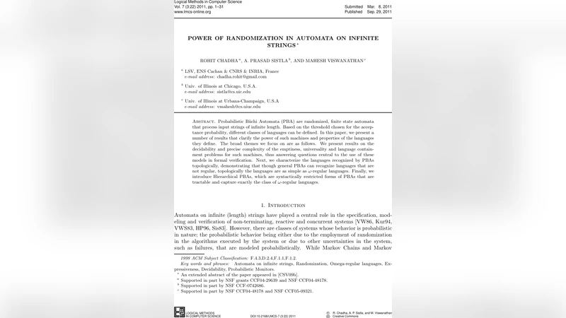 무한 문자열 자동화에서 확률적 선택의 힘