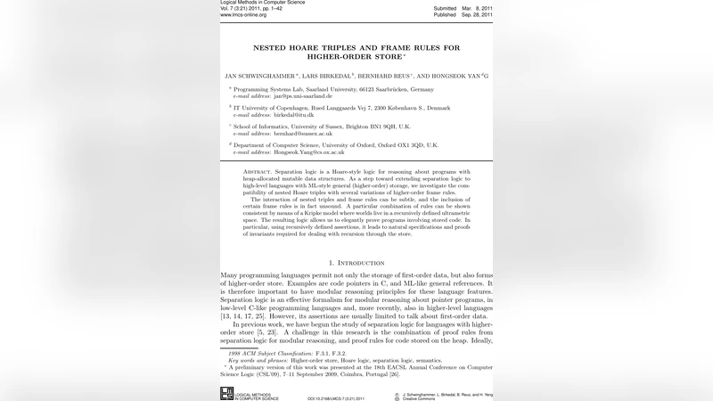 고차 저장소를 위한 중첩 호어 삼중항과 프레임 규칙
