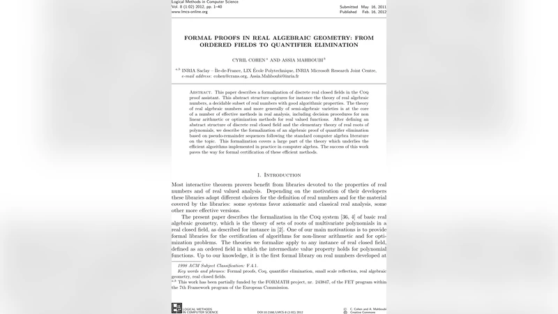 형식 증명으로 보는 실대수 기하와 양화소거