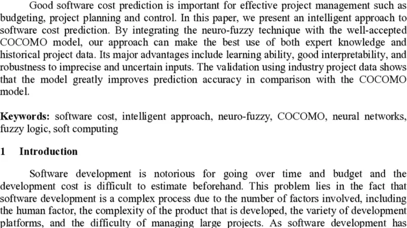 지능형 소프트웨어 비용 예측 모델
