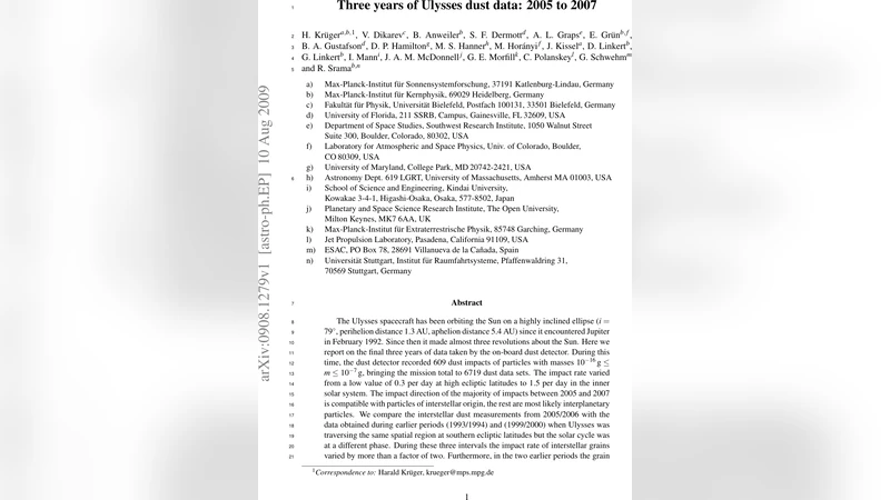 Ulysses 우주선 먼지 측정 2005~2007 최종 결과