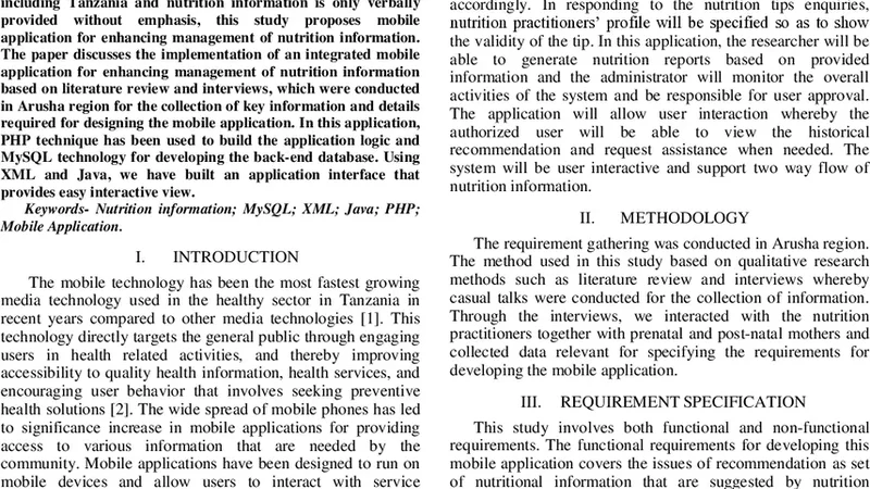 아루샤 지역 영양 정보 관리 향상을 위한 통합 모바일 애플리케이션