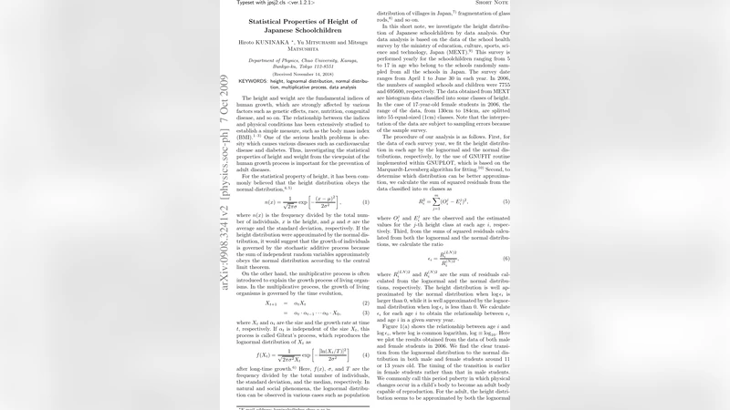 일본 초·중고생 키의 통계적 특성